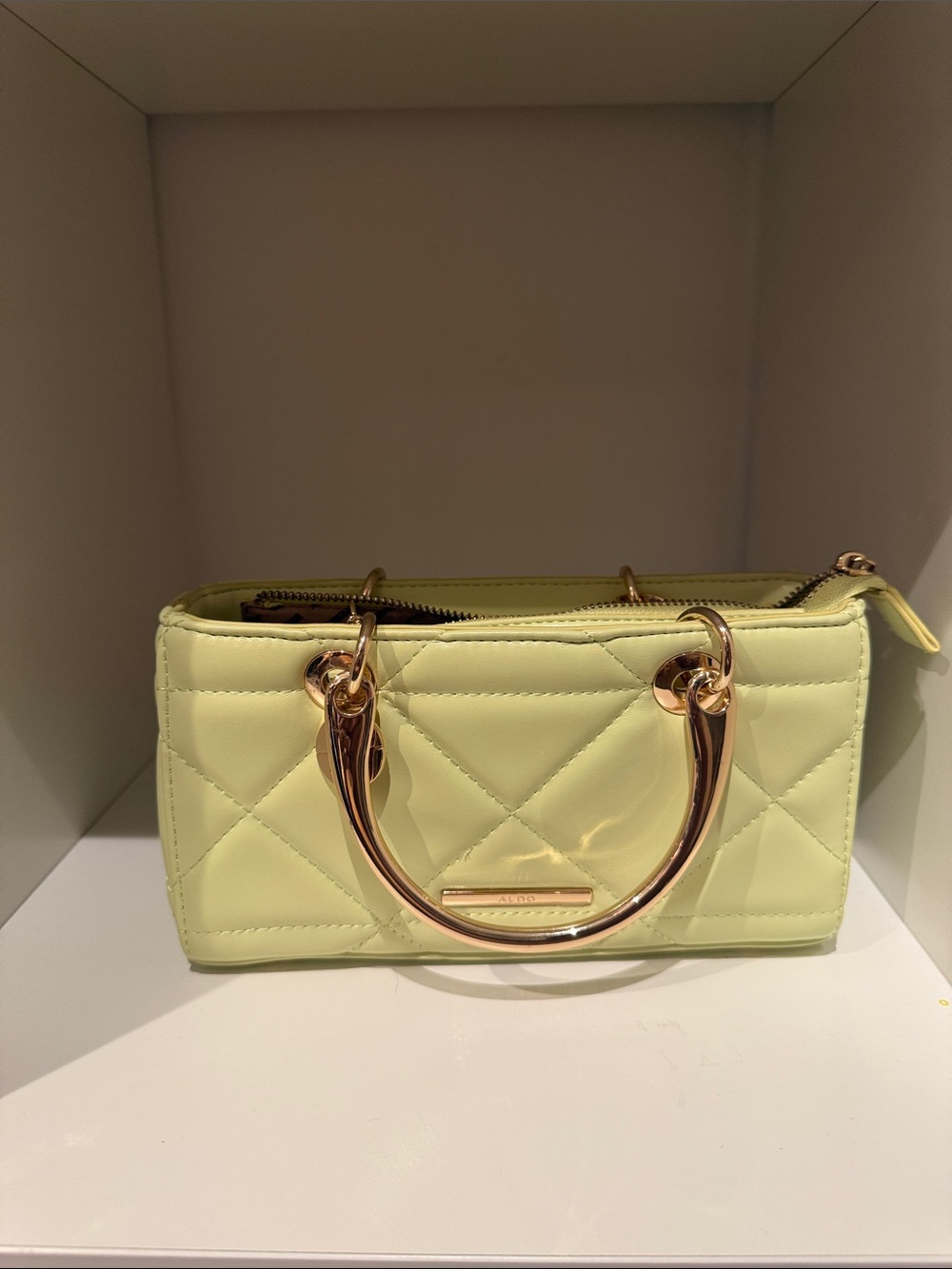 Aldo Quilted Lemon Yellow Top-Handle Mini Bag